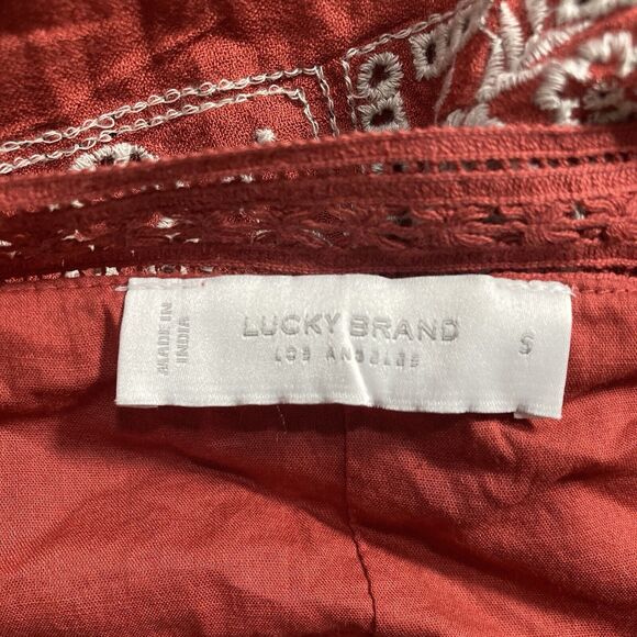 Lucky Brand Mini Dress Womens Small Red Cami Strappy Sleeveless Embroidered Boho - Picture 3 of 13